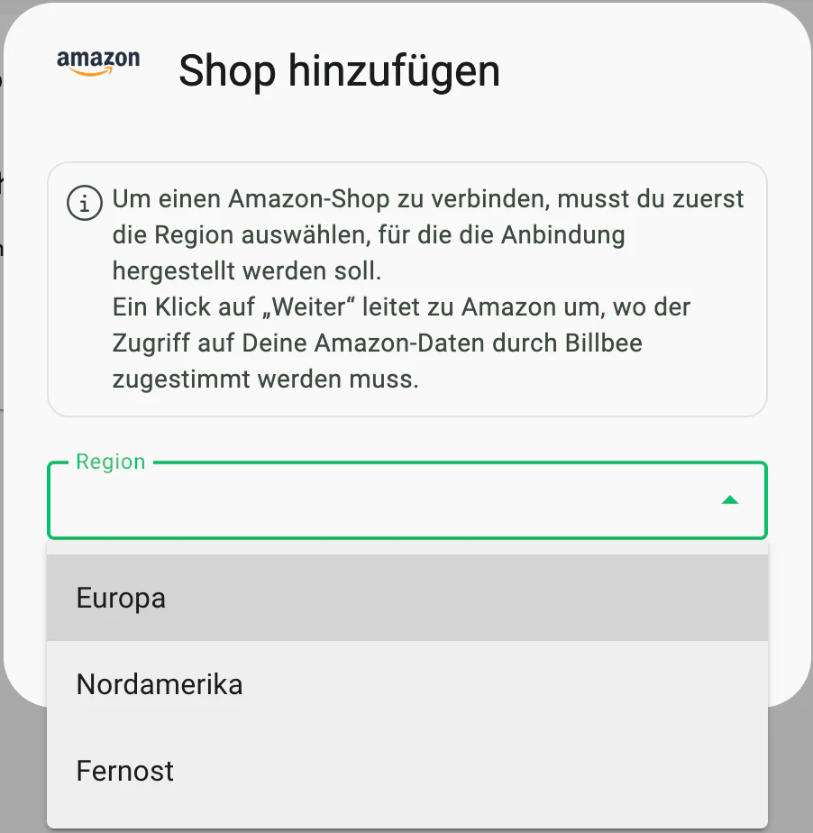 Billbee Amazon mehrere Länder: Region wählen – sie bleibt fest