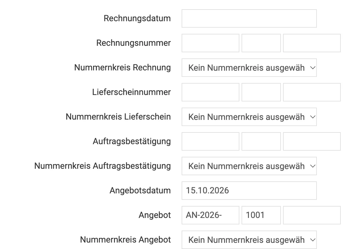 Billbee Angebot: Nummernkreis für Angebote