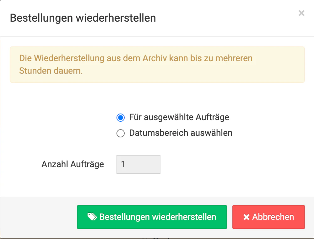 Billbee Anonymisierung aufheben: Wiederherstellung starten