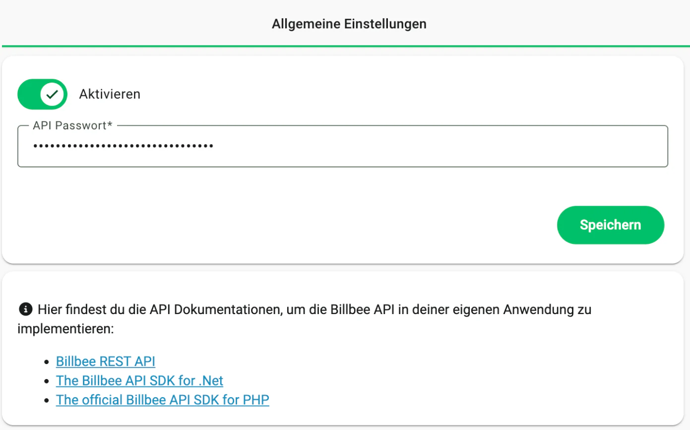 Billbee API Einstellungen: API aktivieren und API-Passwort setzen