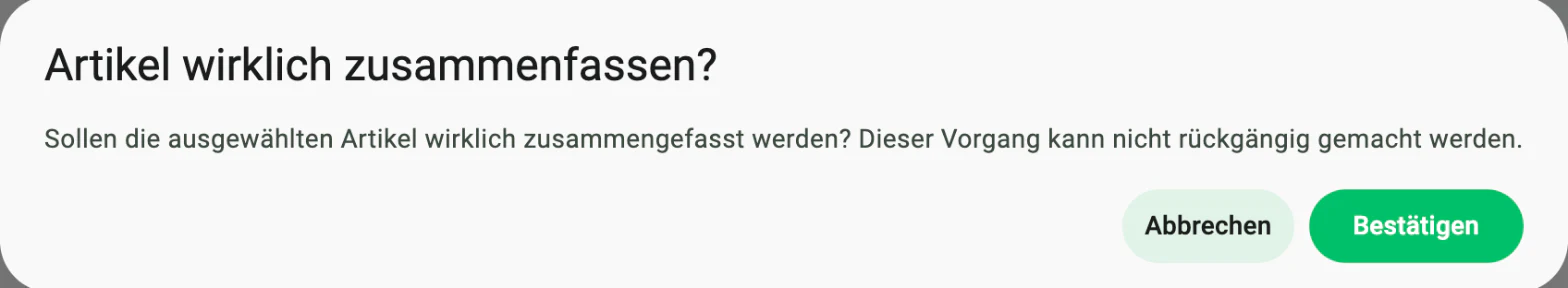 Billbee Artikel zusammenfassen: Bestätigen – endgültig