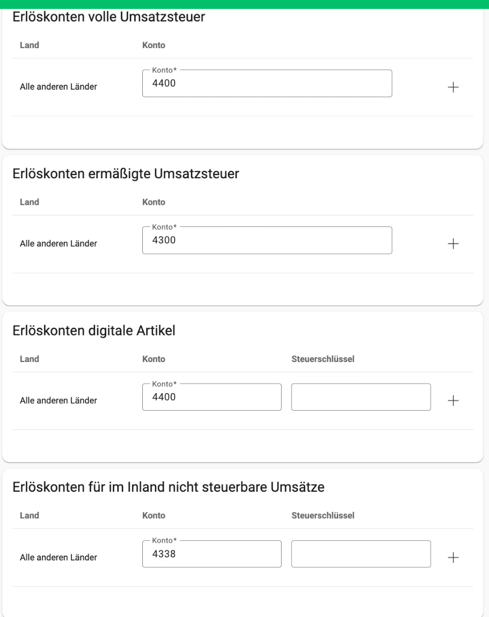 Billbee DATEV Erlösexport: Erlöskonten für Inlandsumsätze