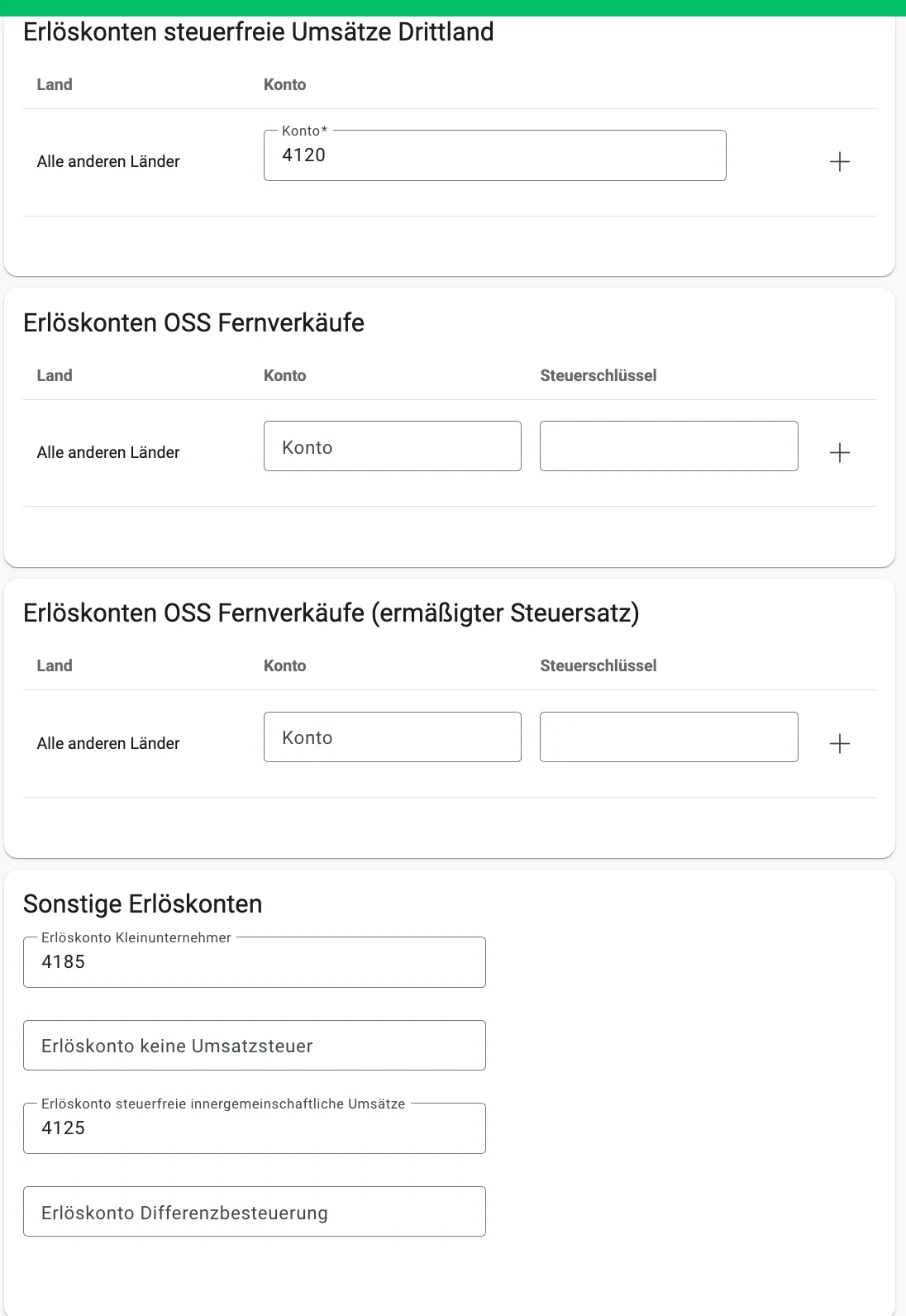 Billbee DATEV Erlösexport: Drittland, EU und Kleinunternehmer