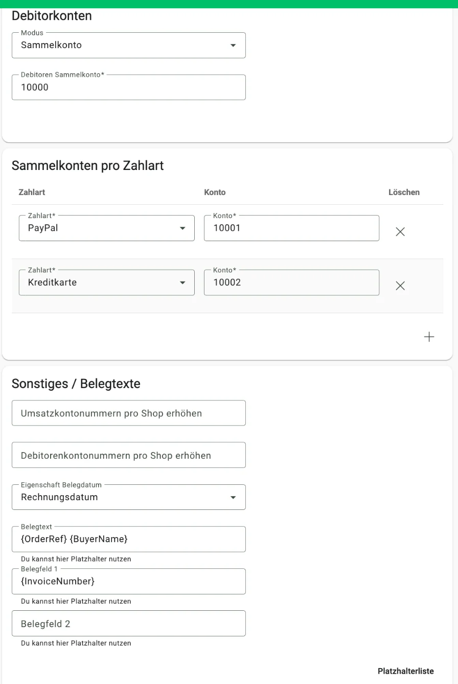 Billbee DATEV Erlösexport: Debitoren, Belegdatum und Belegtexte