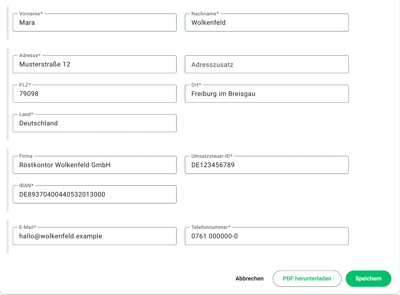 Billbee E-Rechnung: Absenderdaten für die XML-Datei eintragen