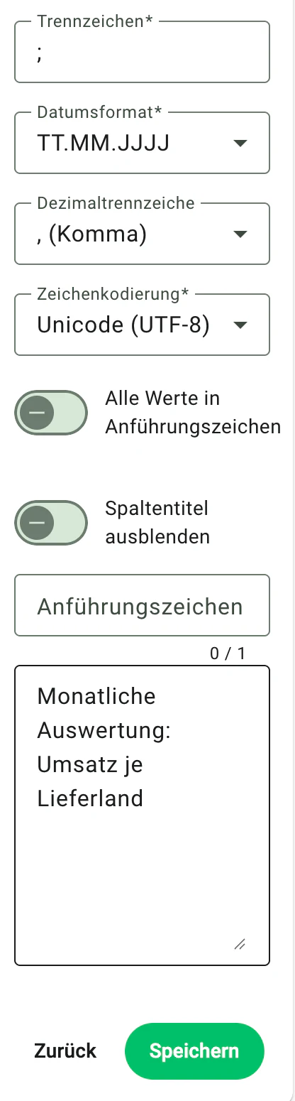 Billbee eigenes Exportformat: Zeichensatz, Anführungszeichen, Kommentar