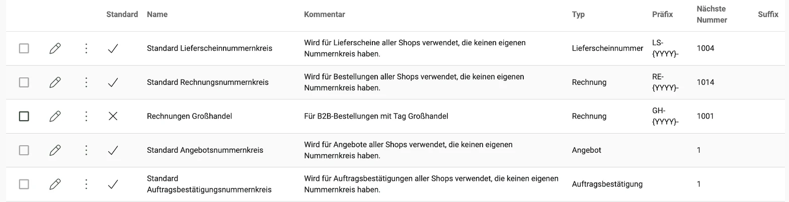 Billbee Ersteinrichtung: Nummernkreise festlegen