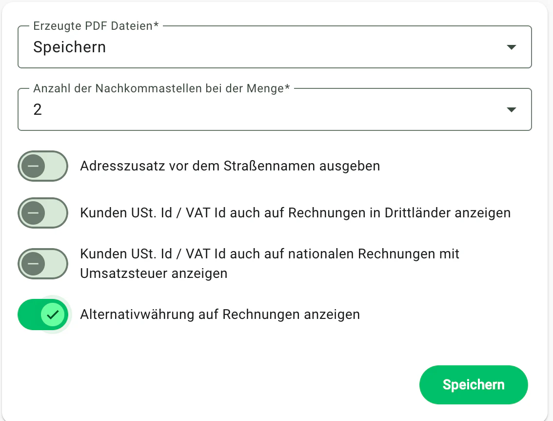 Billbee Fremdwährung: Beide Währungen auf der Rechnung