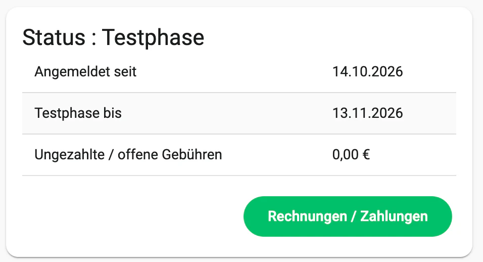 Billbee Gebühren Rechnungen: Benutzerkonto öffnen