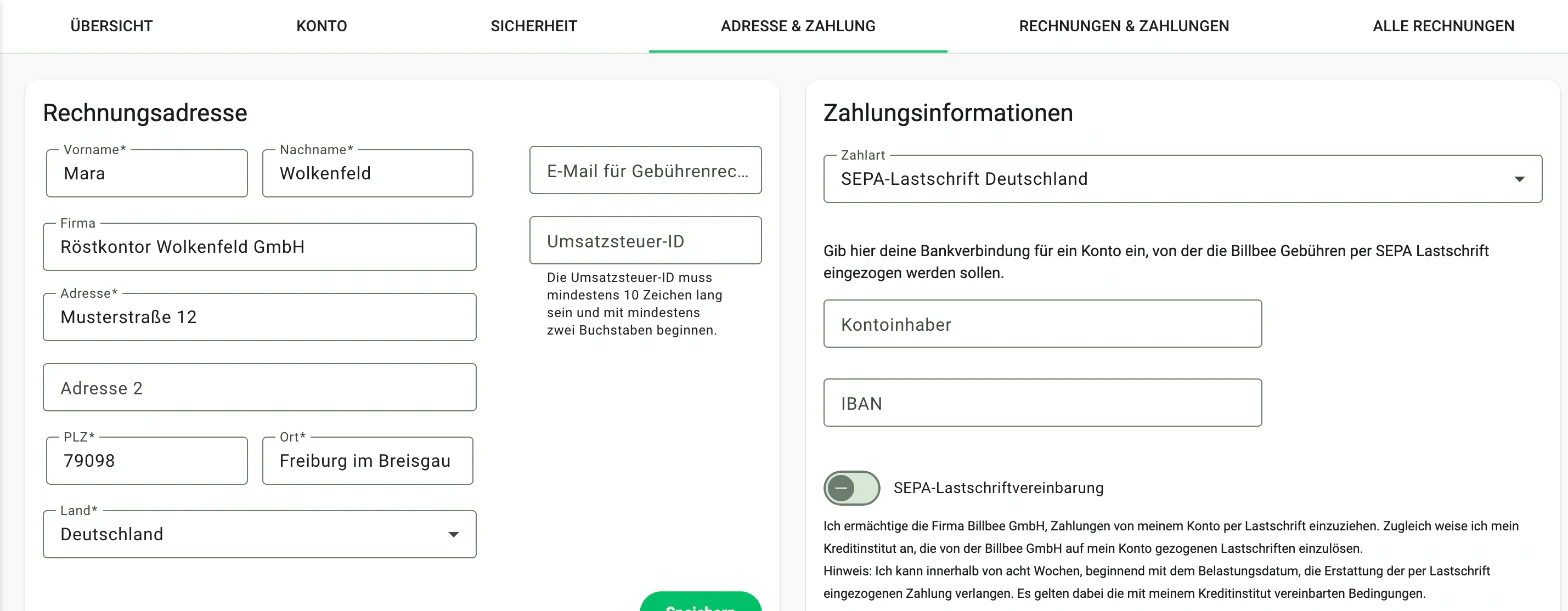 Billbee Gebühren Rechnungen: Rechnungsadresse, USt-ID und E-Mail