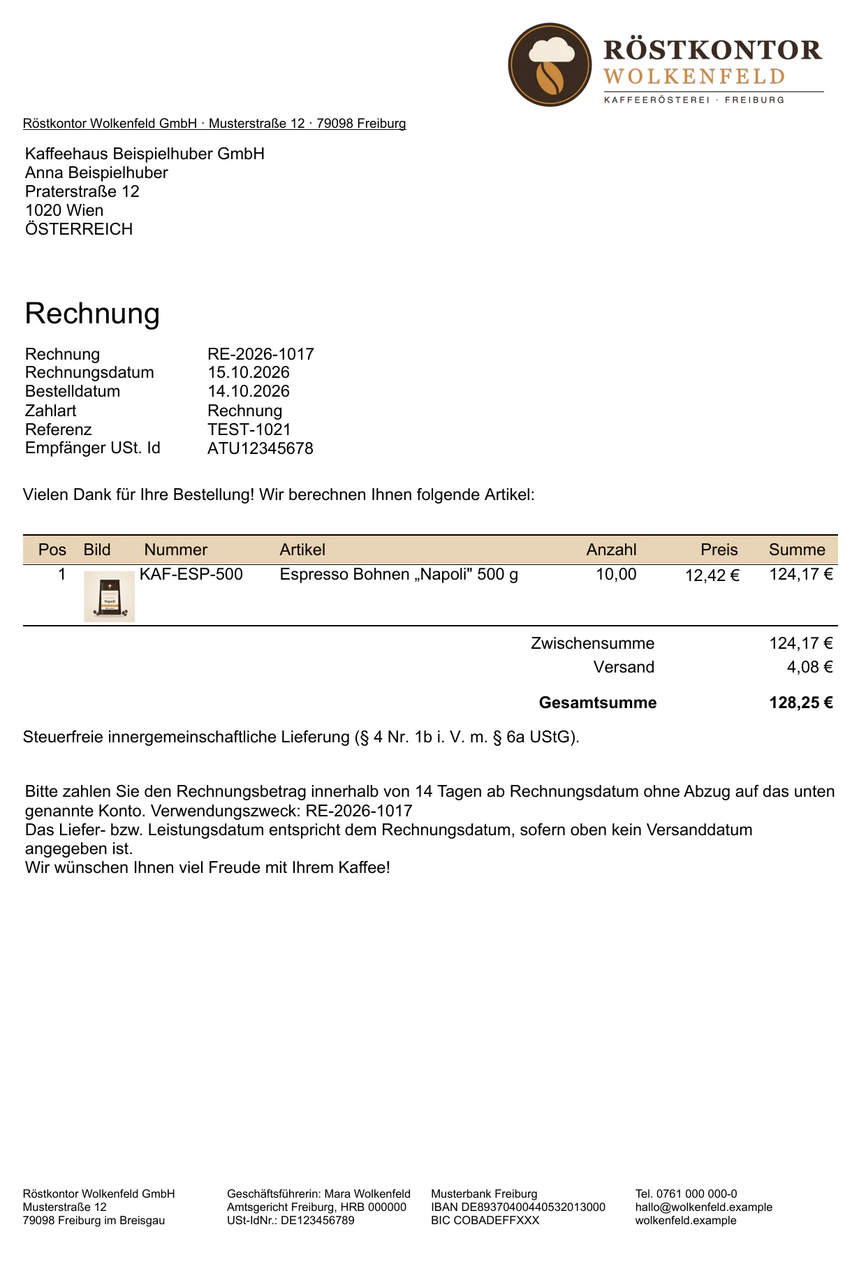 Billbee-Rechnung als innergemeinschaftliche Lieferung mit 0 % Umsatzsteuer