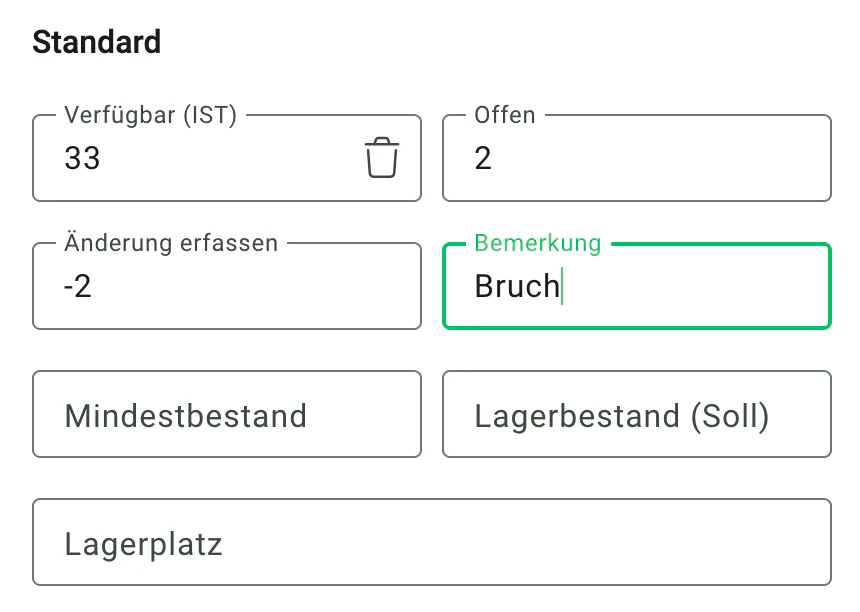 Billbee Lagerbestand ändern: Änderung mit Bemerkung erfassen