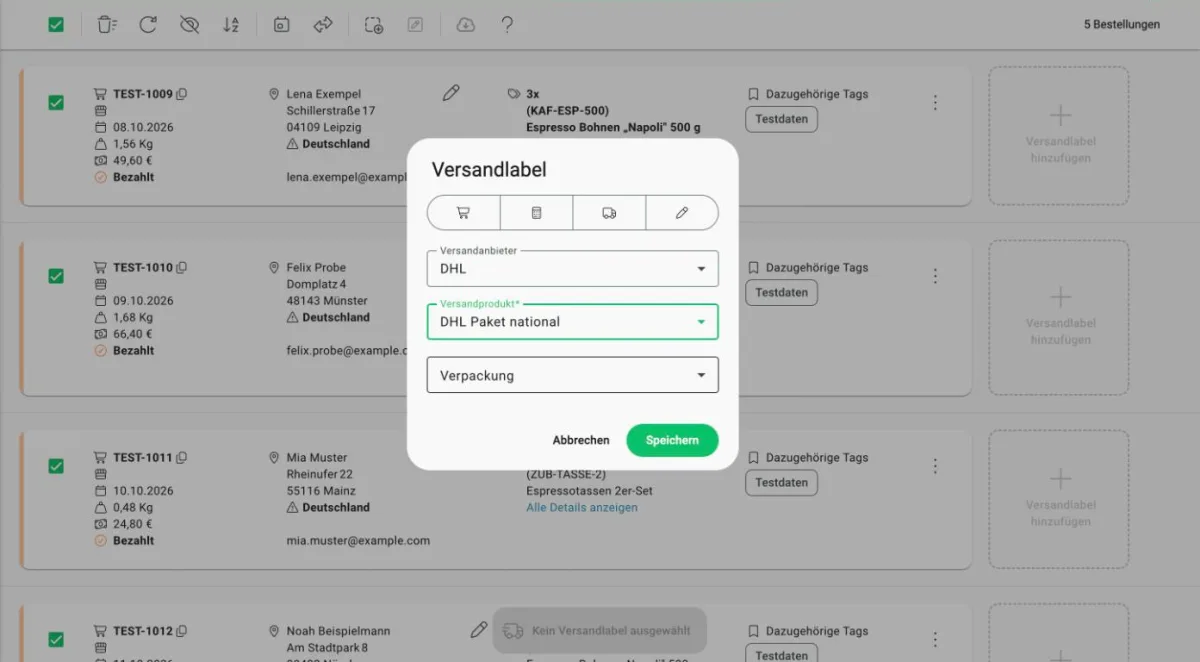 Billbee Mehrfachversand: Versandlabel für alle auf einmal hinzufügen