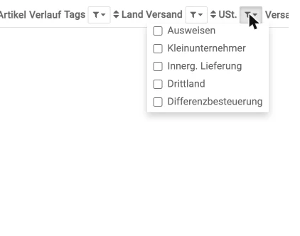 Billbee Bestellungen nicht sichtbar: Die anderen Spaltenfilter prüfen