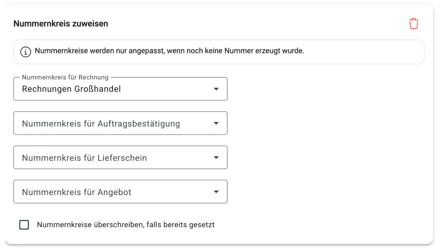 Billbee Nummernkreise: Aktion „Nummernkreis zuweisen"