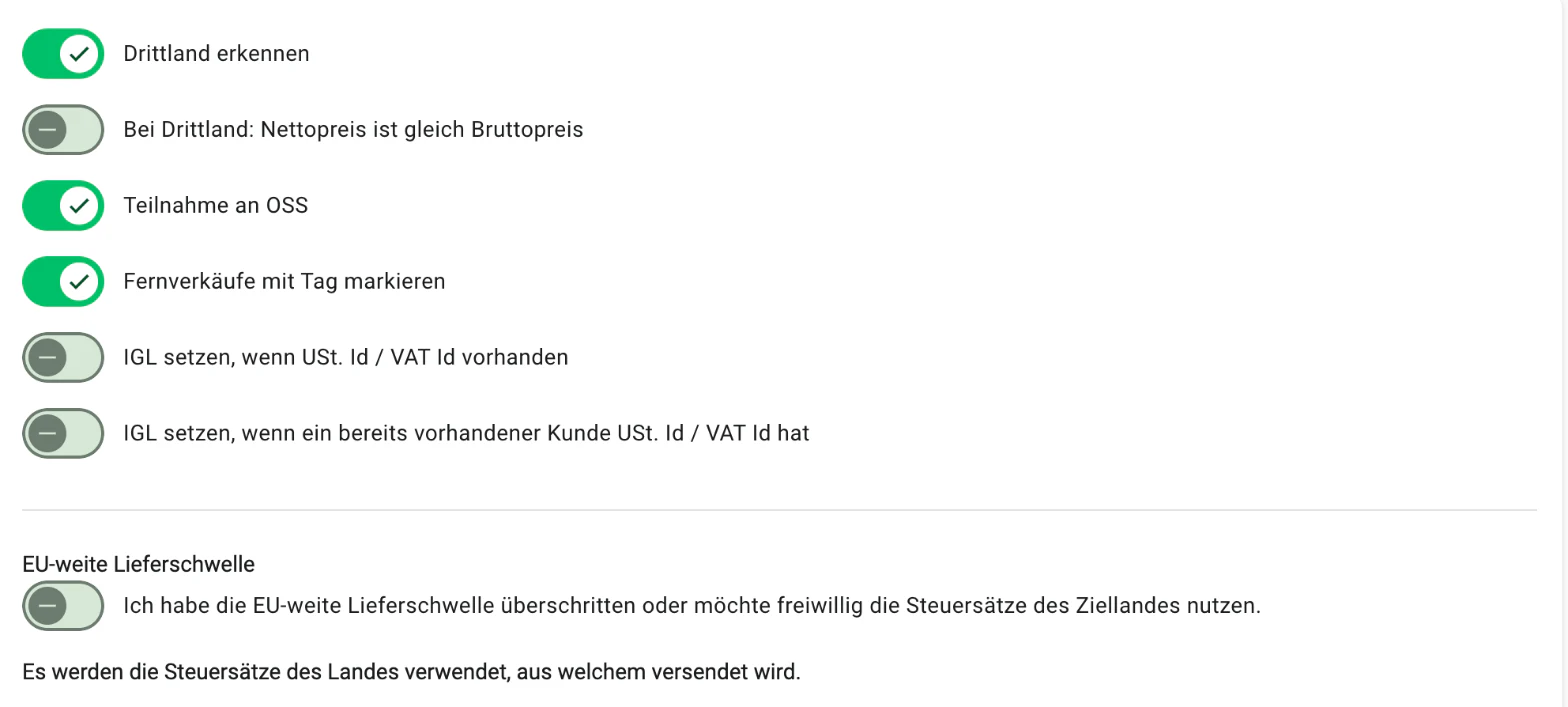 Billbee OSS einrichten: Ländereinstellungen öffnen