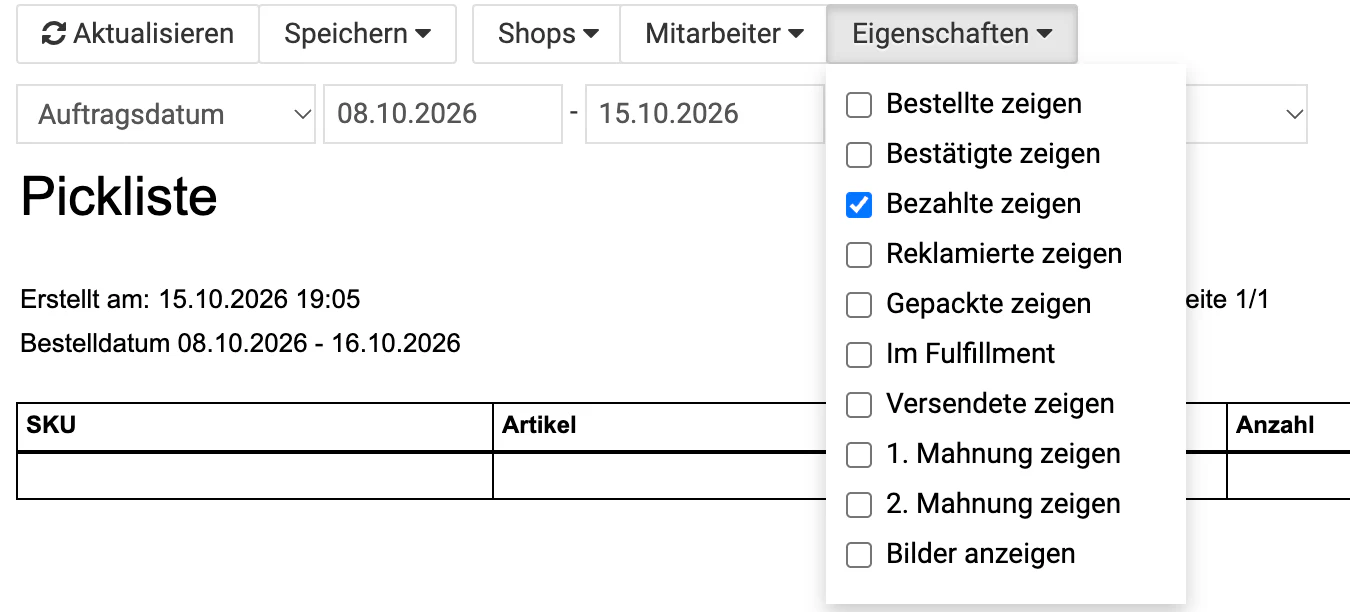 Billbee Pickliste: Welche Bestellungen kommen rein?