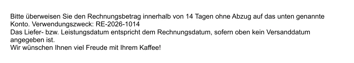 Zahlungshinweis auf der Billbee-Rechnung mit eingesetzter Rechnungsnummer