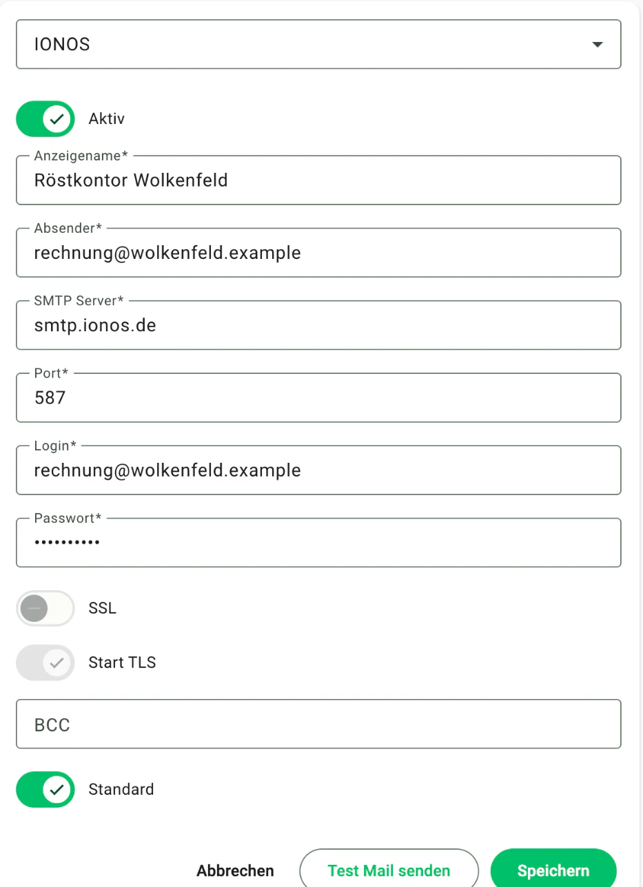 Billbee Rechnung automatisch versenden: Eigenen Mailserver hinterlegen