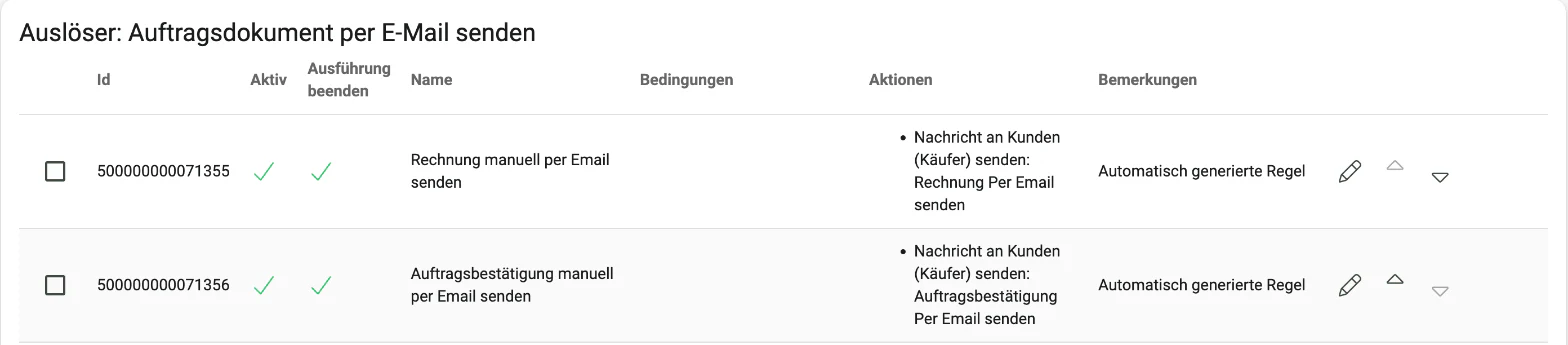 Billbee Rechnung per Mail: Die Regel muss aktiv sein