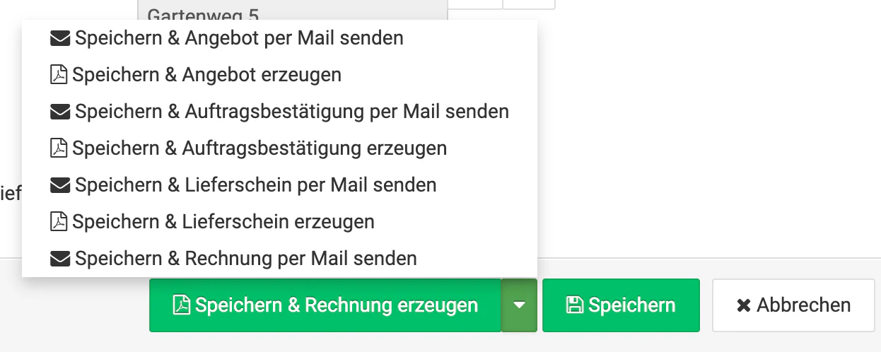 Billbee Rechnung per Mail: Aus der Bestellung: „Speichern & Rechnung per Mail senden"