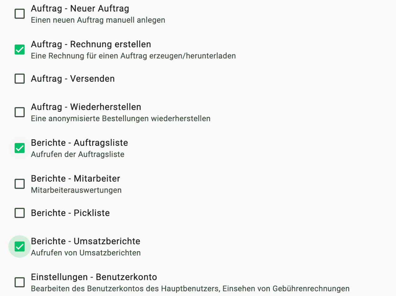 Billbee Mitarbeiter Steuerberater: Nur die nötigen Berechtigungen
