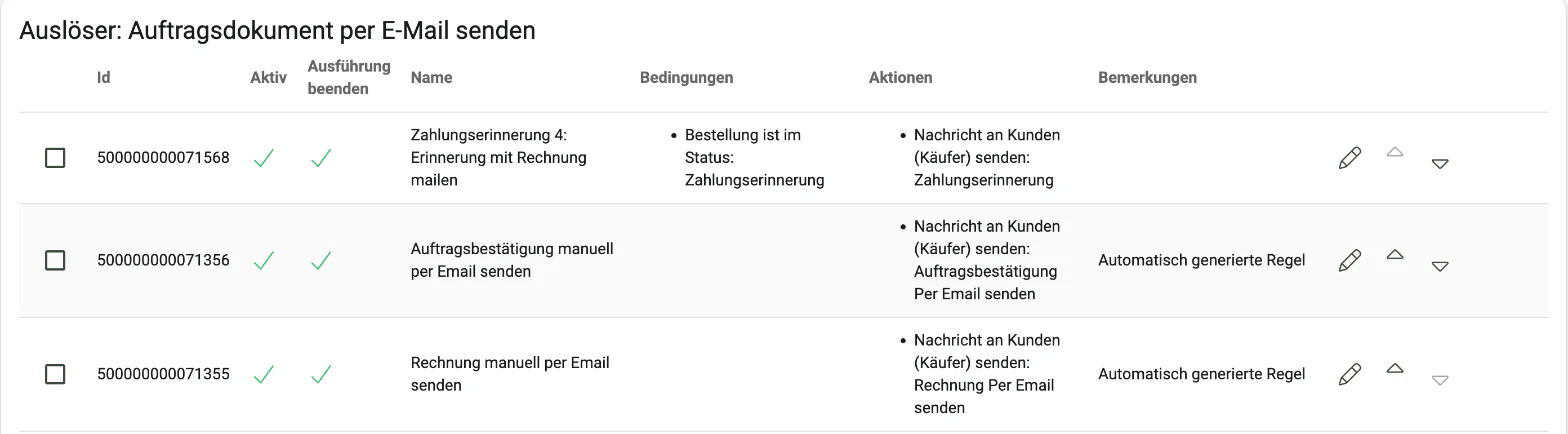 Billbee Zahlungserinnerung: Erinnerungsregel ganz nach oben